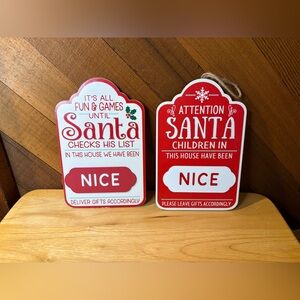 Set of 2 Holiday Style Naughty Nice Santa Flip Signs Christmas Decor NWT